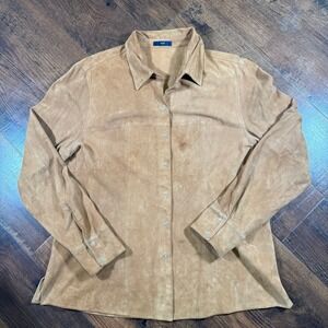 GAP Vintage Tan Genuine Suede Leather Snap Front Western Shirt Jacket Camel L